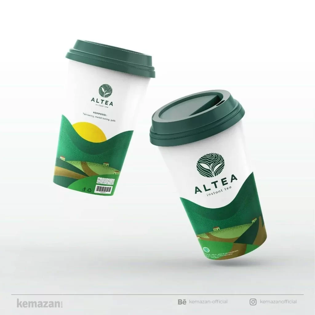 altea desain kemasan teh cup, desain kemasan teh instan. teh leci, es teh kemasan teh manis